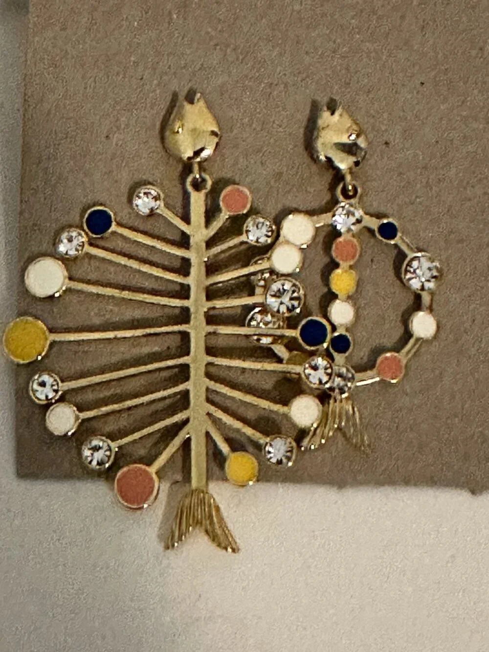 J.Crew Asymmetrical Fish Skeleton Statement Earrings – Colorful Rhinestones